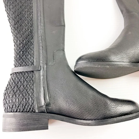 Cole Haan Boots womens 7 Isabell Stretch Black Leather Knee High Riding Boots